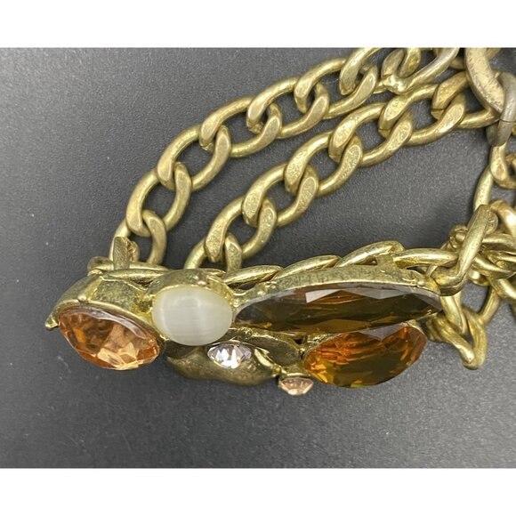 Chicos Gold Tone Chain Bracelet Toggle Clasp Cats Eye Glass Crystal Floral Fall - Picture 8 of 10